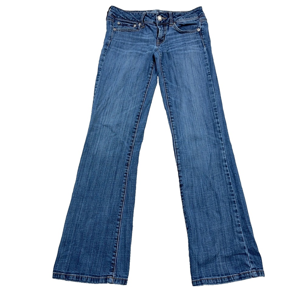 Vintage Y2K American Eagle Jeans Women 2 Long Favorite Boyfriend Flared Med Wash